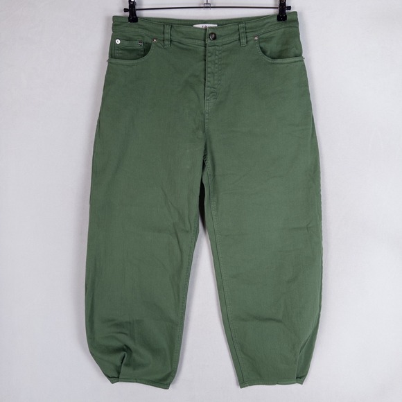 Tibi Pants - Tibi Brancusi Pant Jeans Womens 30 Green Stretch Barrel Leg Crop High Rise